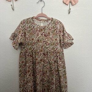 Rylee + Cru Swirl Pattern Dress in Pink and Brown